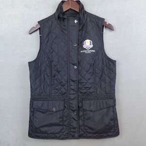 Polo Golf Ralph Lauren Quilted Vest Womens Medium Full Zip Snap Black Ryders Cup